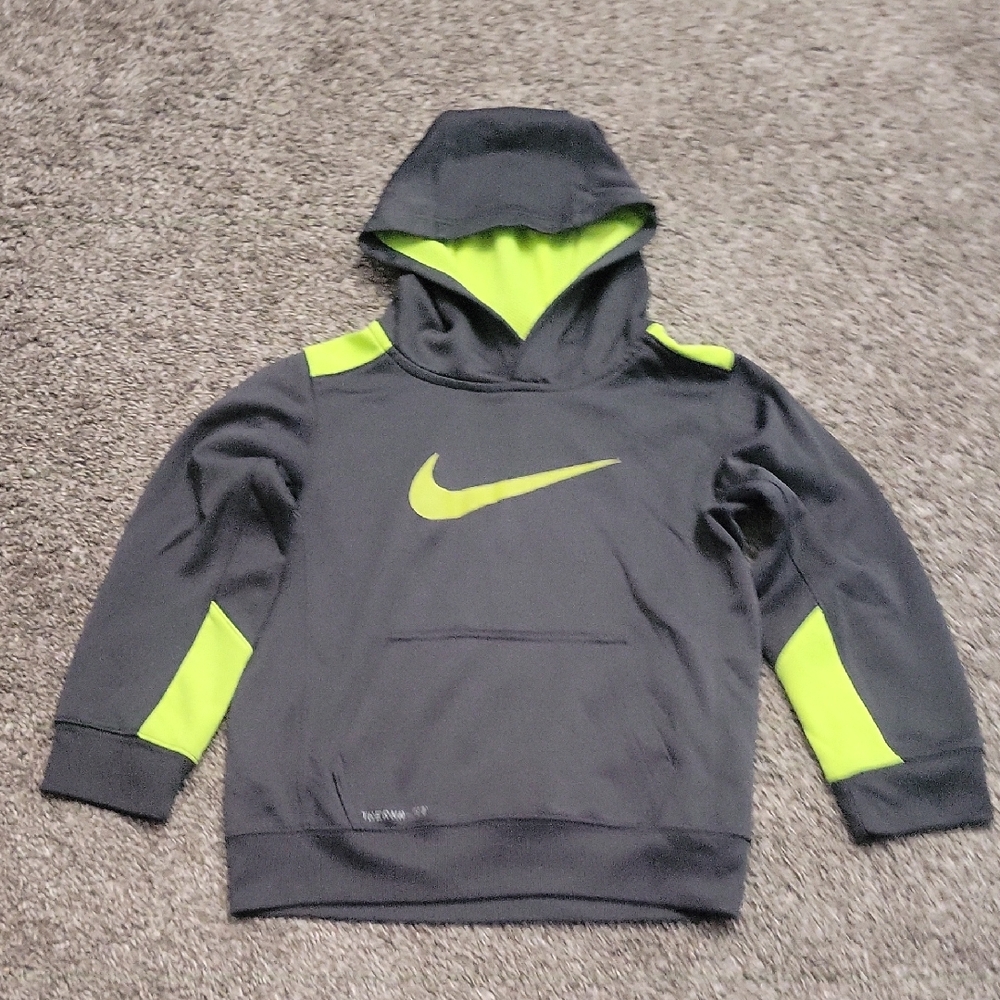Nike Boys Charcoal and Neon Yellow Hoodie